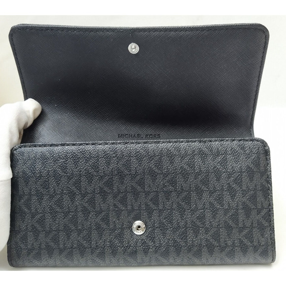 Michael Kors Black Leather MK Printed Round Logo Credit Card Bifold Wallet - Picture 9 of 16